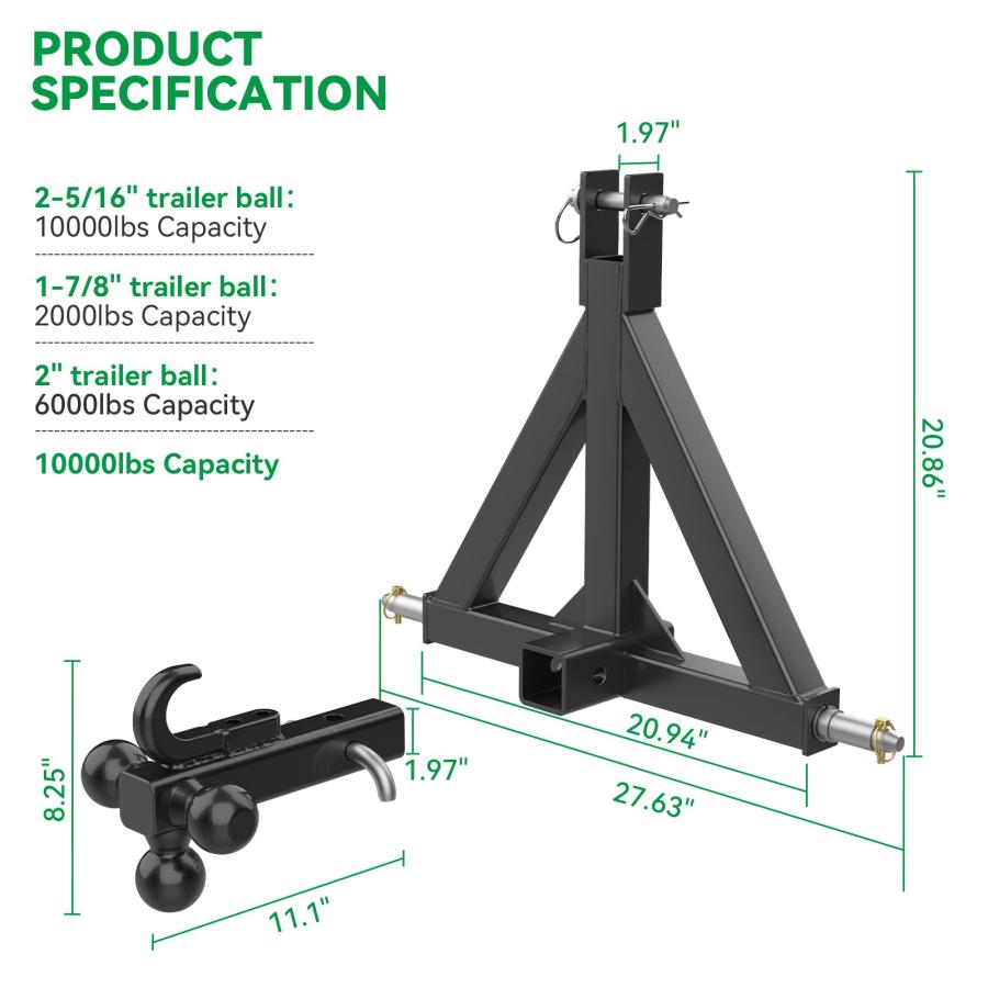【並行輸入品】3 Point Trailer Hitch 2\" Receiver Trailer Ball Hitch with Towing"_3