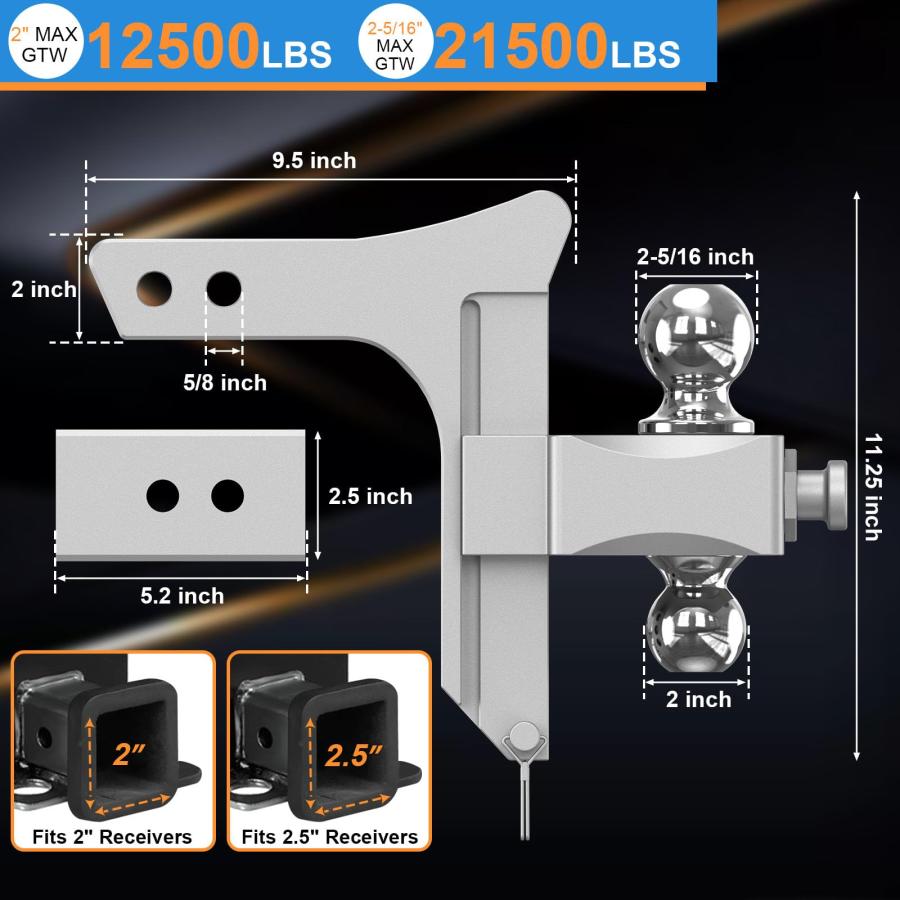 【並行輸入品】NenNicht 調節可能なトレーラーヒッチ (2インチのレシーバーに対応)、最大(20ポンドGTW)アルミニウム牽引ヒッチ、7イ_6