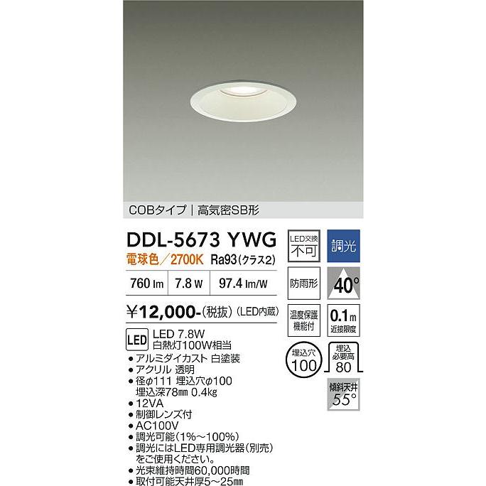 大光電機 安心のメーカー保証 【送料無料】DDL-5673YWG LED ダウン