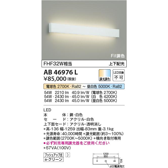 安心のメーカー保証【送料無料】Ｔ区分 コイズミ照明器具 AB46976L ブラケット 一般形 自動点灯無し LED 実績20年の老舗の画像
