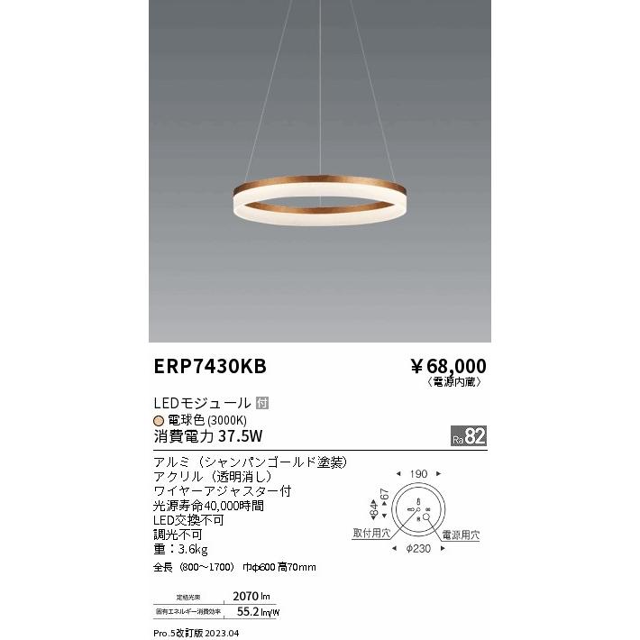 遠藤照明 安心のメーカー保証【送料無料】 ERP7430KB ペンダント LED