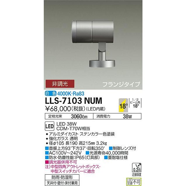 安心のメーカー保証【送料無料】大光電機  LLS-7103NUM 屋外灯 スポットライト LED≪在庫確認後即納可能≫ 実績20年の老舗の画像