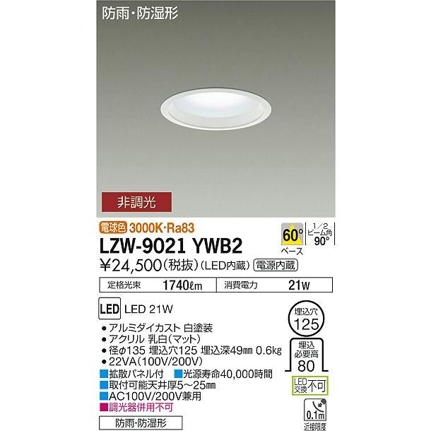 【海外輸入】 大光電機照明器具 LZW-9021YWB2 LED 軒下用 ポーチライト LED