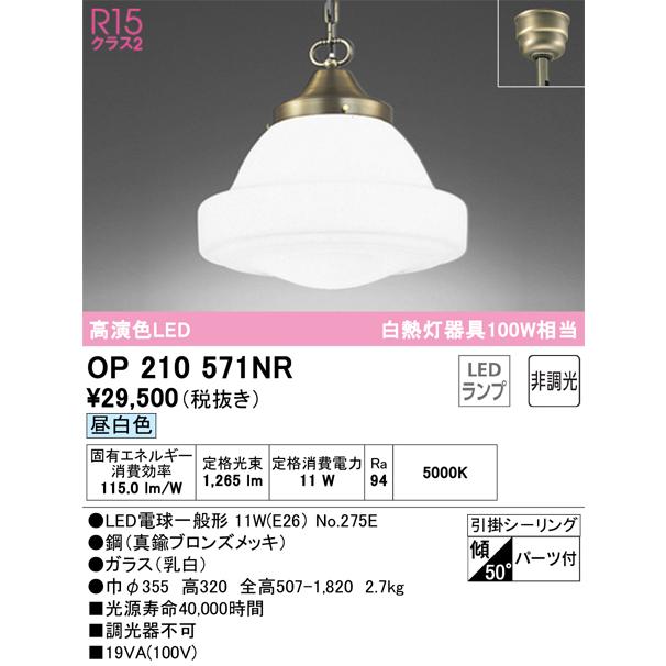 安心のメーカー保証 Ｔ区分オーデリック照明器具 OP210571NR （ランプ別梱包）『OP210571#＋NO275E』 ペンダント LED_1