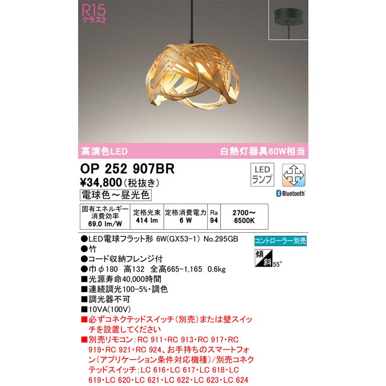 安心のメーカー保証 Ｔ区分オーデリック照明器具 OP252907BR （ランプ別梱包）『OP252907#＋NO295GB』 ペンダント リモコン別売 LED_1