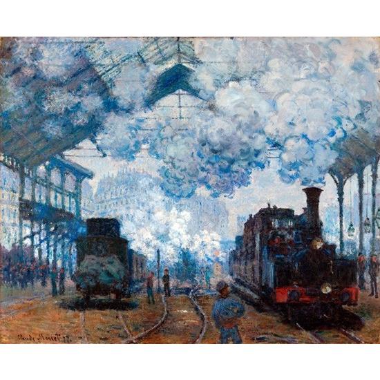 モネ　肉筆手描きの油絵模写画 サン＝ラザール駅：列車の到着 クロード・モネ 手描き油絵複製画 肉筆
