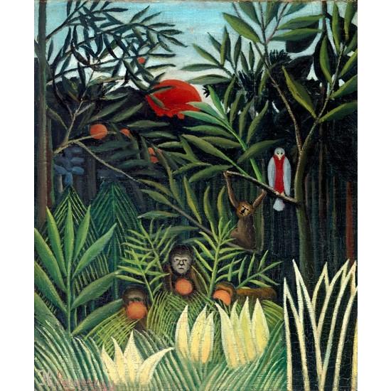 Monkeys and Parrot in the Virgin Forest アンリ・ルソー　Henri Rousseau 手描き油絵複製画　模写　レプリカ 肉筆絵画