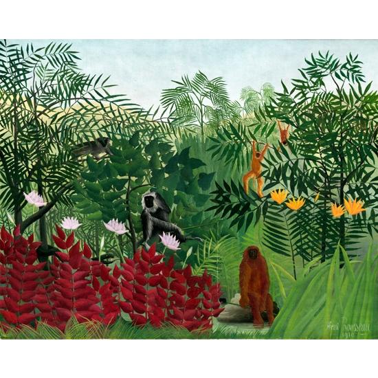 猿のいる熱帯林 アンリ・ルソー　Henri Rousseau 手描き油絵複製画　模写　レプリカ 肉筆絵画