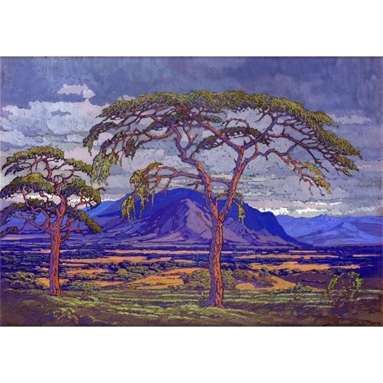 Lowveld, Eastern Transvaal ヤコブ・ヘンドリック・ピアニフ （ピアネフ）Jacobus Hendrik Pierneef 墨付き油彩書きうつす画 書きうつす 複製品 洋画-楽器、手芸、コレクション-美術、工芸品
