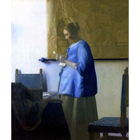 青衣の女 フェルメール　Johannes Vermeer 手描き油絵複製画　模写　レプリカ 肉筆絵画