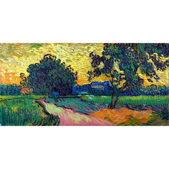 オーヴェルの城館のある日没の風景 ゴッホ　Vincent Van Gogh 手描き油絵複製画　模写　レプリカ 肉筆絵画