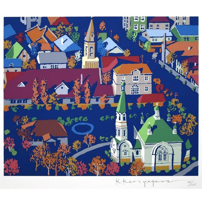 栗谷川健一 版画 シルクスクリーン 直筆サイン入り 限定アート 絵画 額装 Amazon.co.jp: 栗谷川 健一「湿原暮色（釧路湿原）」シルク