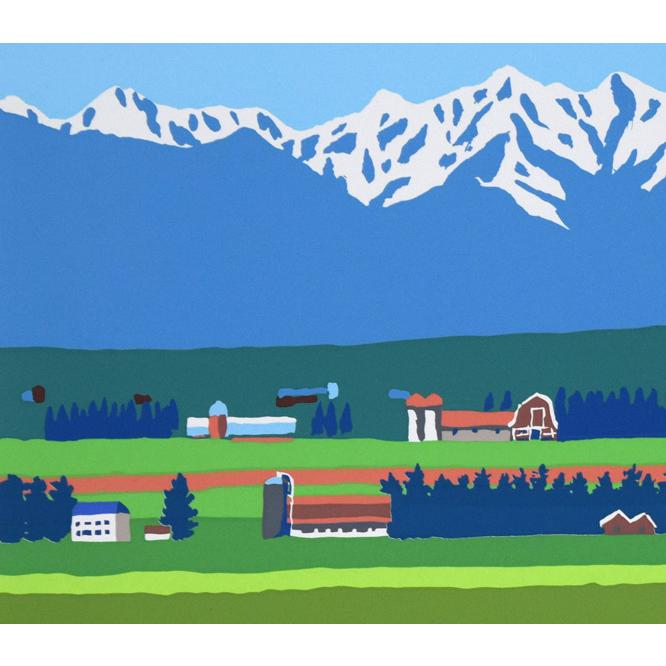 栗谷川 健一「平原の春（十勝平野・日高連峰）」シルク