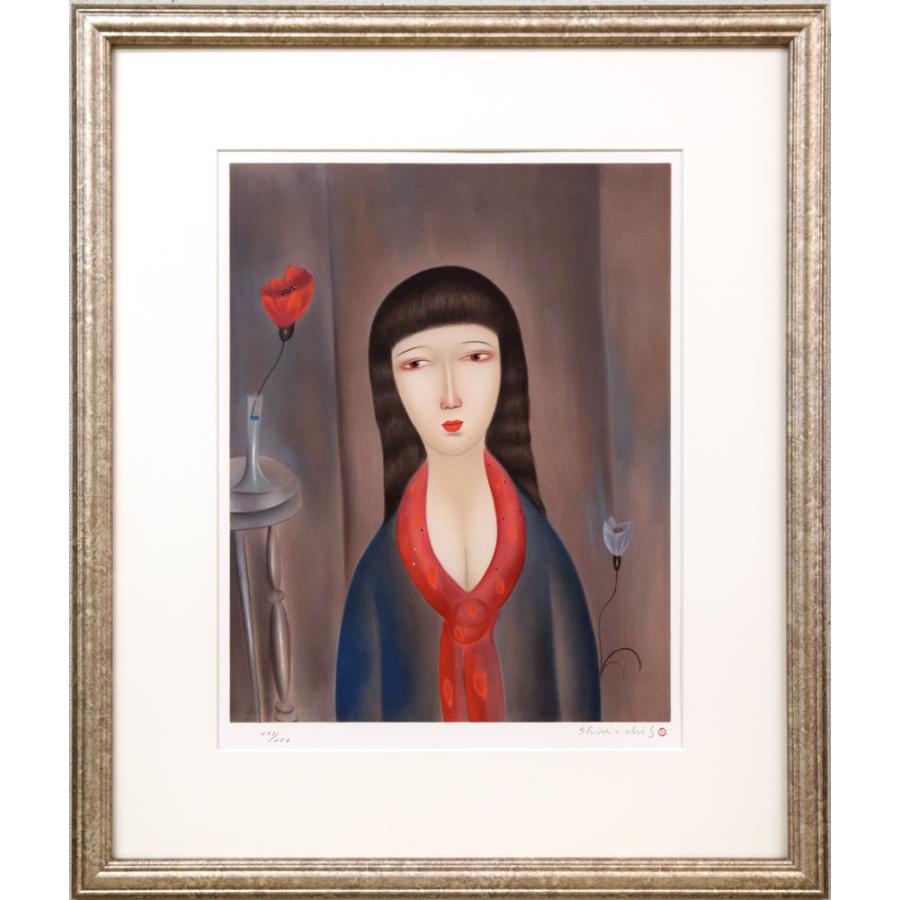 斎藤　真一「赤いスカーフの女」リトグラフ・限定品■盲目の旅芸人「瞽女（ごぜ）」を描く画家【真作保証】小竹美術 | 