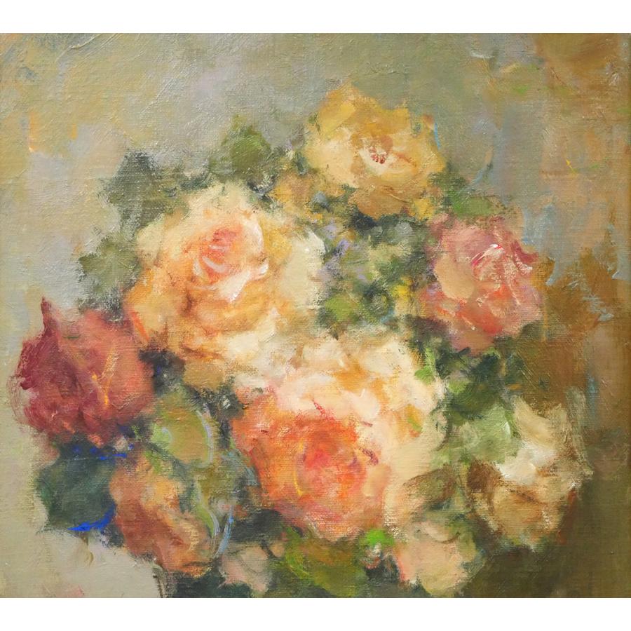 山崎 翠祥「薔薇」油絵・F6号□「一枚の繪」人気画家□薔薇の 山崎 翠祥「薔薇」油絵・F6号□「一枚の繪」人気画家□薔薇の