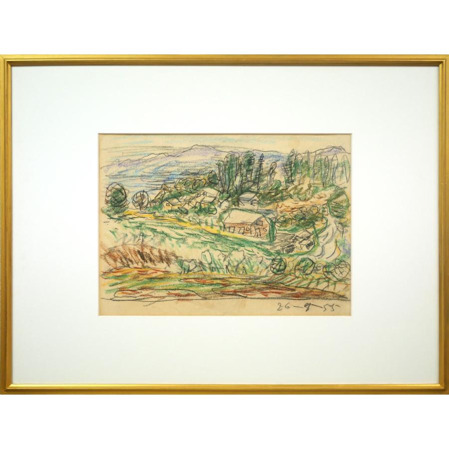 木田 金次郎「坂のある風景（画集掲載作品）」クレヨン・紙 有島武郎