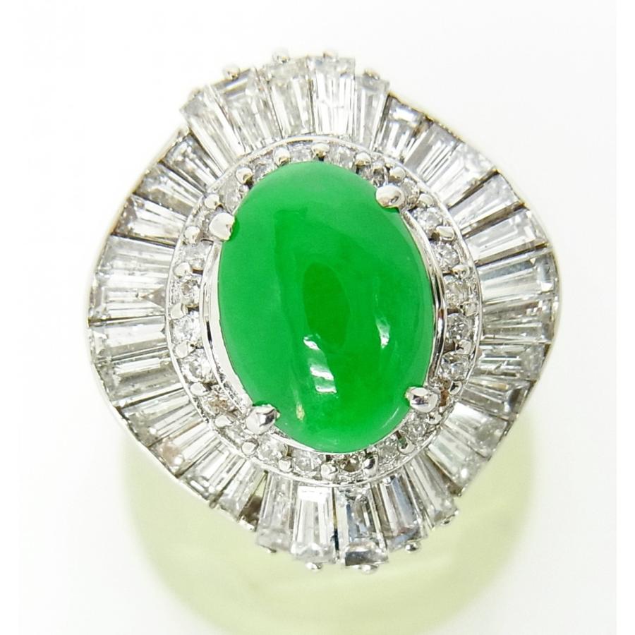 高級 翡翠約2.5ct ダイヤ プラチナ リング　含浸処理なし　天然翡翠　美品 2.45ct 含浸無し上質天然色 天然翡翠 ヒスイ 天然ダイヤモンド取