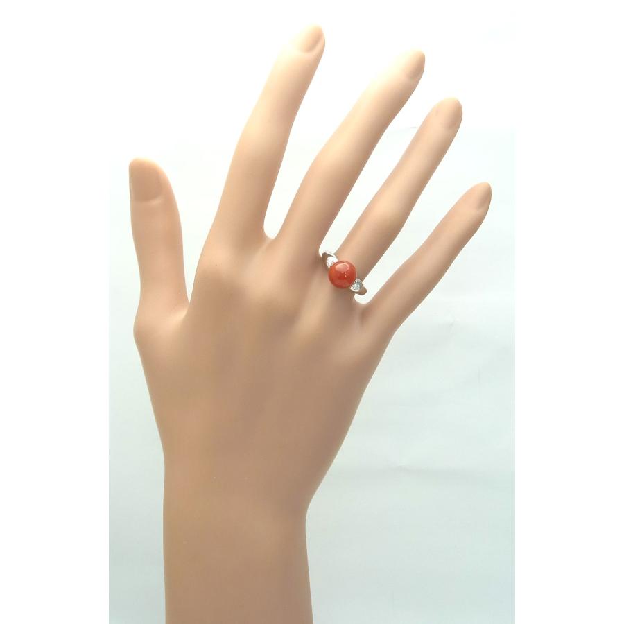 天然珊瑚ダイヤモンドリング お値下げしました K18 桃色珊瑚 リング 11 