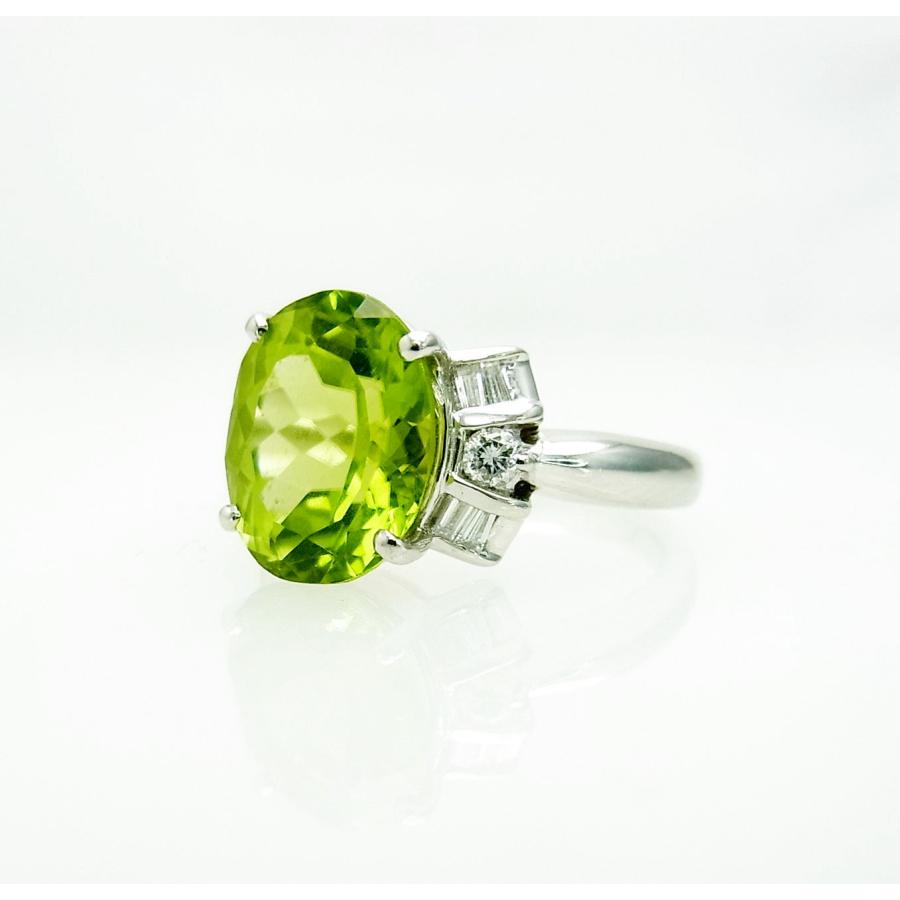 大粒で上質石 天然ペリドット 5.18ct ダイヤ0.26ct取巻 プラチナリング 