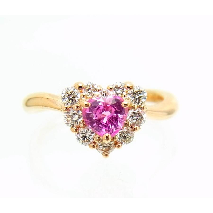 大変鮮やかピンク色 ハート形 天然ピンクサファイア 0.45ct ダイヤ取巻
