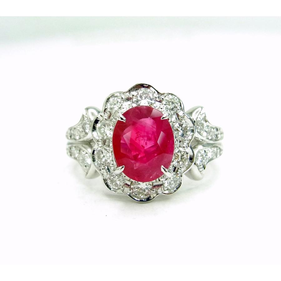 大粒2カラット天然ルビー2.01ct ダイヤ取巻0.88ct プラチナ 大粒2カラット天然ルビー2.01ct ダイヤ取巻0.88ct プラチナ