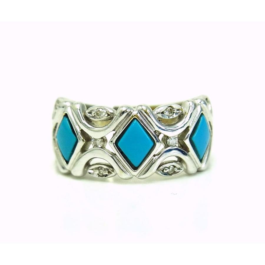天然トルコ石 ターコイズ 天然ダイヤ 18金ホワイト製 幅広リング 卸