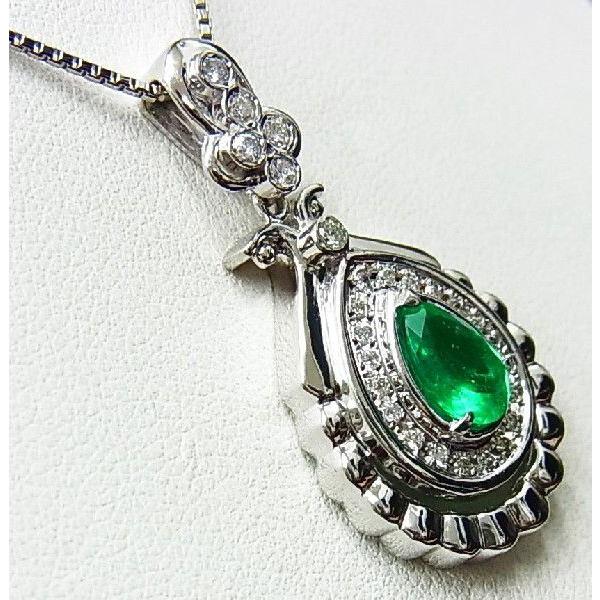 上質色/1.05ct 涙型天然エメラルド/天然ダイヤモンド取巻/プラチナ製