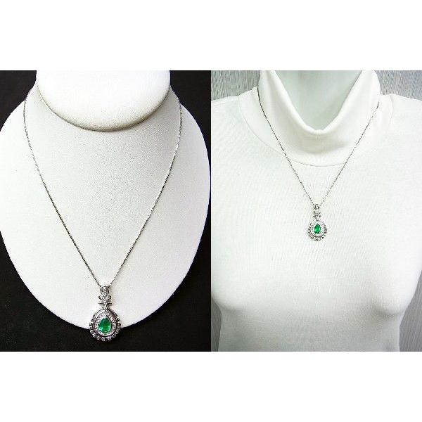 上質色/1.05ct 涙型天然エメラルド/天然ダイヤモンド取巻/プラチナ製