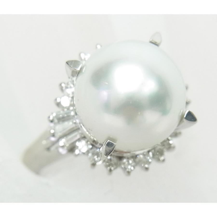 南洋真珠11ミリ 上質花珠 天然ダイヤモンド取り巻き プラチナ製リング