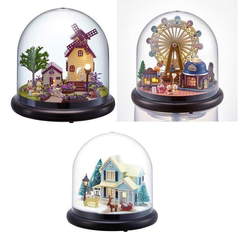 ドールハウス 手作りキット 手作りキット Diy ハンドクラフト ミニチュア 透明カバー付き 家 メリーゴーラウンド