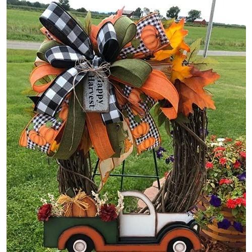 ハロウィン リース その他フラワーアレンジメント 造花 人工 リボン かぼちゃ 車 トラック リボン 車 花輪 F Yo2798