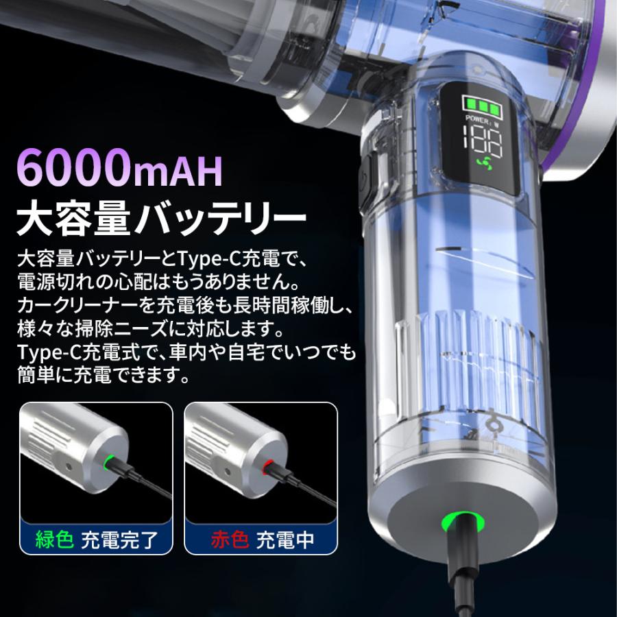 ハンディクリーナー コードレス掃除機 46800PA 強力吸引 6000mAh