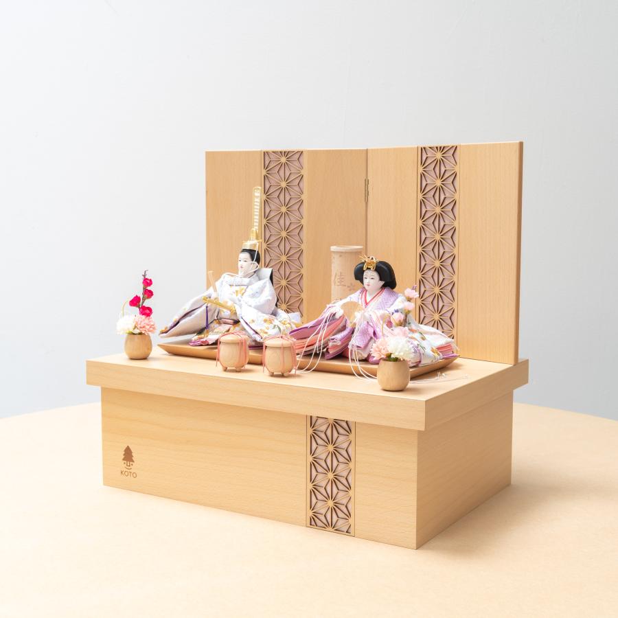 雛人形 コンパクト 若葉中雛人形 木製収納飾り桜(茶) ひな人形 収納
