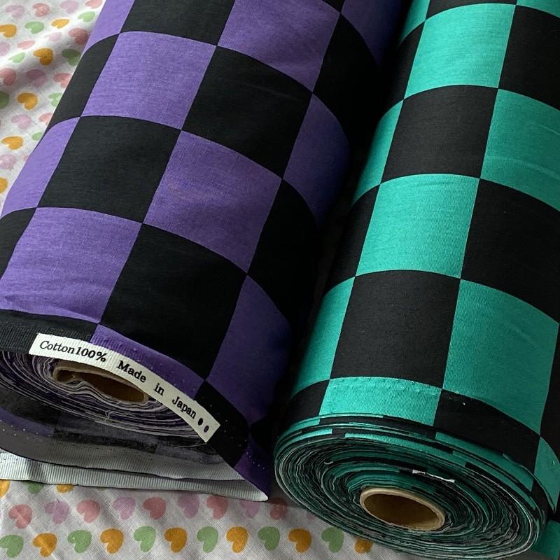 生地 市松模様 チェック5x5 ブラック グリーン 手作り マスク用など