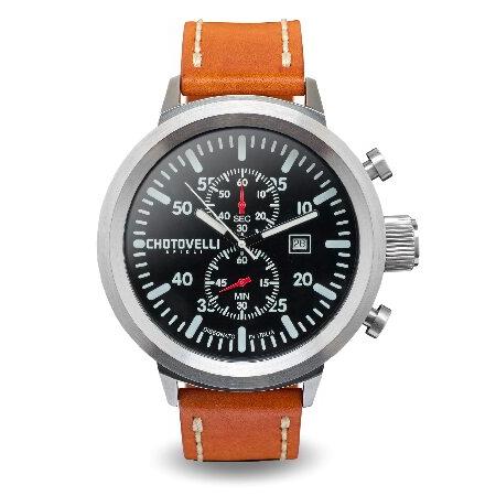 出産祝い Chotovelli Pilotメンズ腕時計アナログクロノグラフ日付表示Tanブラウンレザーストラップ747.11 Big 腕時計