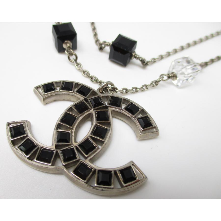 □シャネル□ココマーク 2連ネックレス ブラック ラインストーン□08p