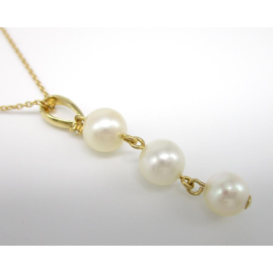 □田崎真珠 TASAKI□美品□K18 3Pパール ダイヤ ネックレス 