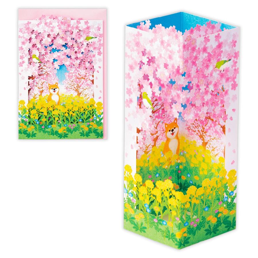 グリーティングカード 桜と花畑【春柄立体グリーティングカード】 品番
