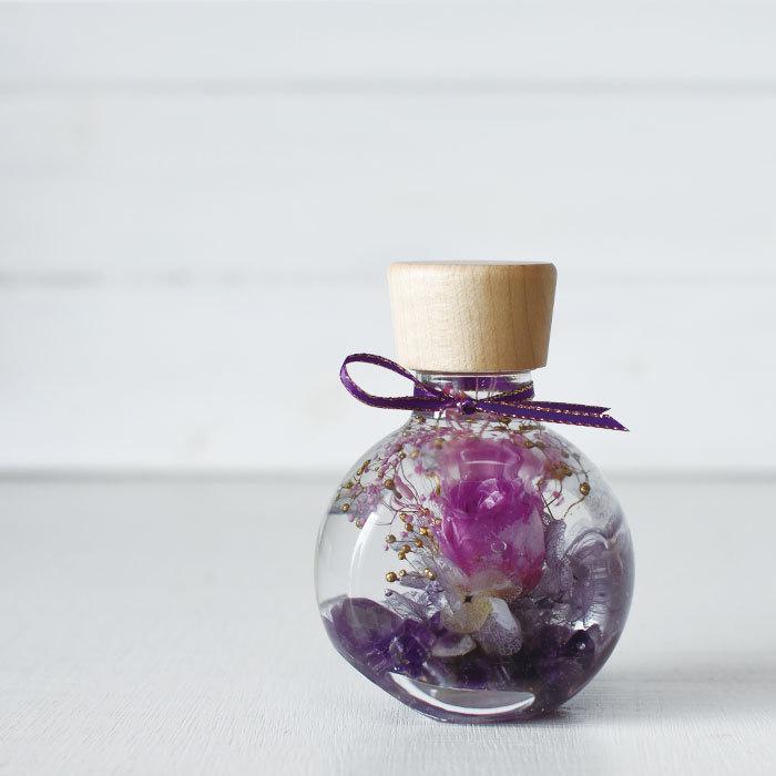 ハーバリウム 開運 水晶 天然石 カラー バラ 丸瓶 : Kotohana - 通販