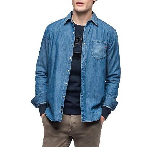 春夏新色 リプレイ カジュアルシャツ 7oz ブルーデニムシャツ メンズ ミディアムブルー Eu S 日本サイズs相当 海外輸入 Mail Alrayan University Edu Ye