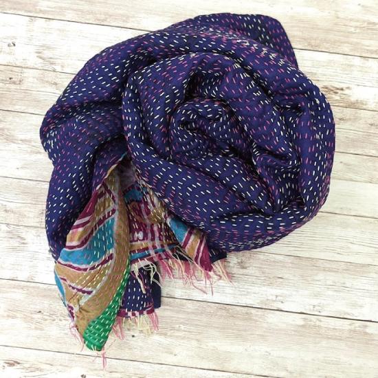 カンタ刺繍 シルクストール〔24〕アップサイクル 手作り 1点物 カンタ刺繍 シルクストール〔24〕アップサイクル 手作り 1点物