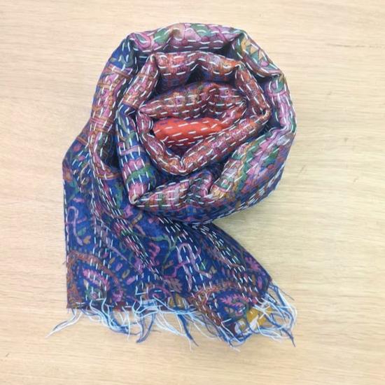 カンタ刺繍 シルクストール〔28〕アップサイクル 手作り 1点物 大判