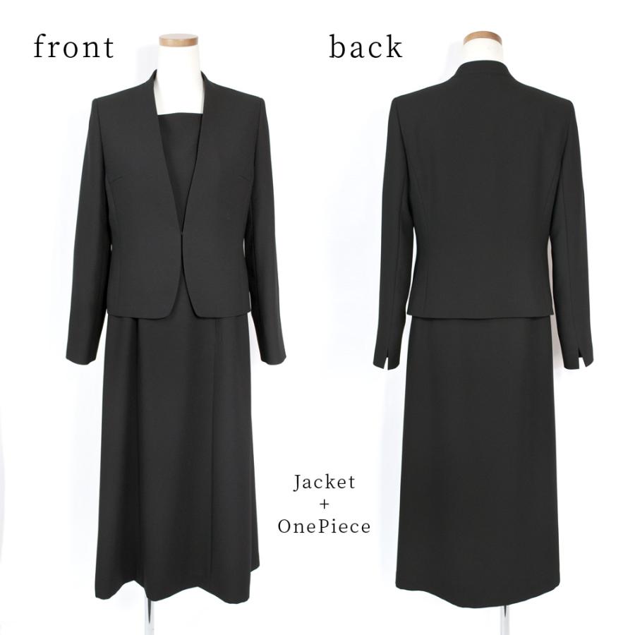 喪服 レディース ブラックフォーマル 礼服 ロング丈 大きいサイズ ゆったり 前あき スーツ ワンピース 50代 60代 40代 日本製 (60008)