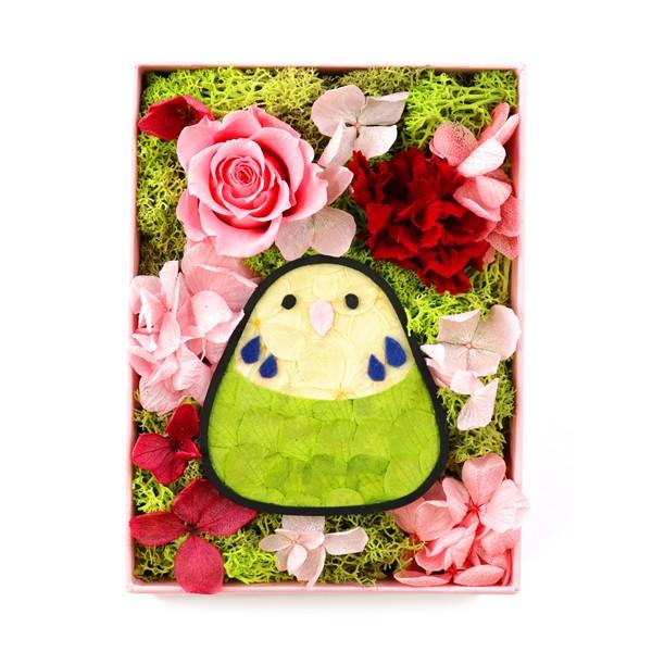 ことりカフェ ことりのプリザーブドフラワー プレート付き セキセイインコ グリーン ことりカフェオンラインショップ 通販 Yahoo ショッピング