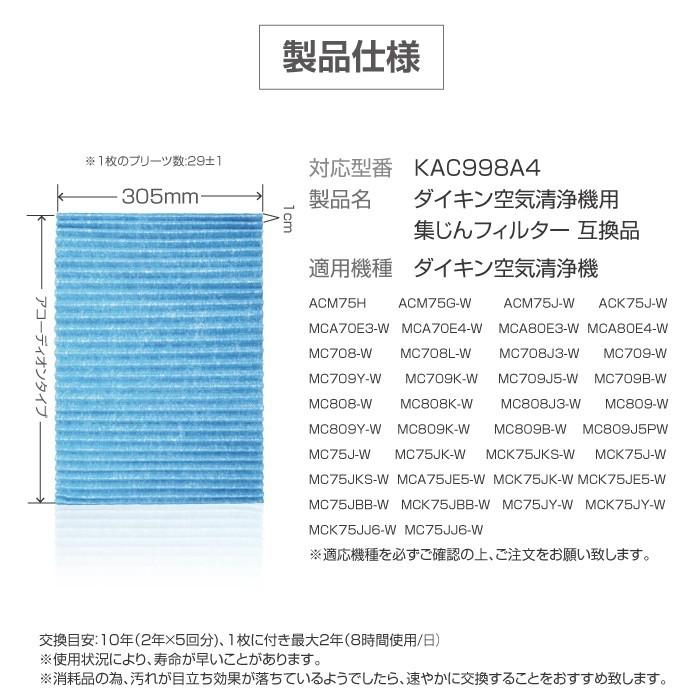 空気清浄機 フィルター KAC998A4 kac998a4 交換用プリーツフィルター