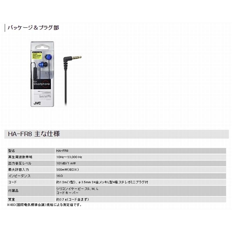 JVC インナーイヤーヘッドホン イヤホン HA-FR8 | マイク付き JVC インナーイヤーヘッドホン イヤホン HA-FR8 | マイク付き