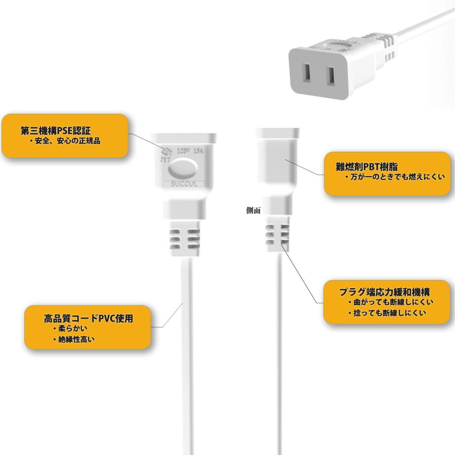 延長コード15A 1個口 0.3m 電源タップ ホワイト 1500W 二重被覆 延長