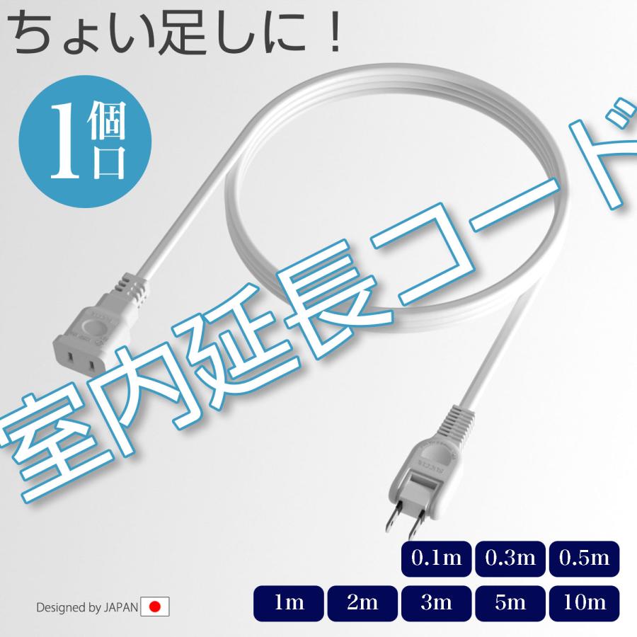 15A 延長コード 1個口 0.5m 電源タップ ホワイト  1500W 二重被覆  電源延長コード 延長ケーブル 電源コード ソフト トラッキング  スイングプラグ 断線に強い | 