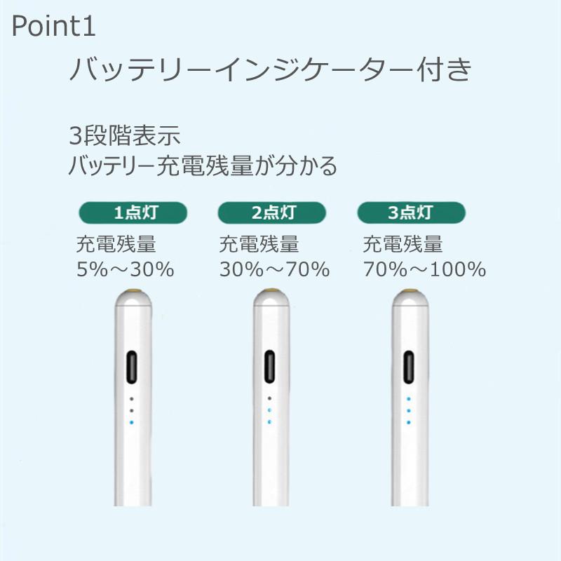 タッチペン ipad ペンシル スタイラスペン ipad 第9世代 Air5 4 mini6 Pro 11 12.9インチ極細 超高感度 電量表示 急速充電 アイパッド2022新型｜kotyouya｜04