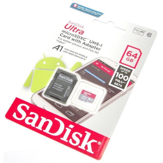 SanDisk サンディスク microSDXCカード Ultra 64GB 100MB/s　667倍速 A1規格 海外パッケージ版 変換アダプタ付き Class10 UHS-I対応　送料無料｜kou511125｜03